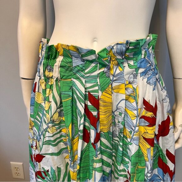 Zara Green Tropical Print Paper Bag A-Line Midi Skirt Size L - Picture 5 of 11